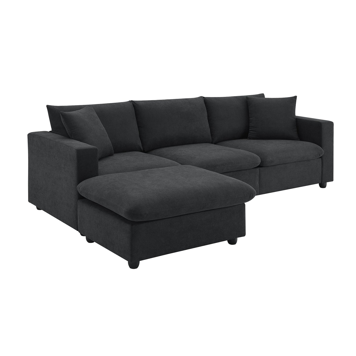 NEW L-shaped 4-Seat Polyester Black Fabric Modern Sectional Sofa