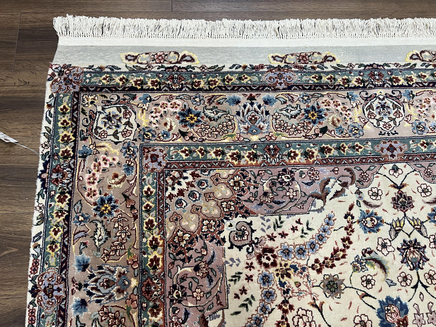USED Beautiful Pak Persian Rug 6x9, Floral Medallion, Wool and Silk, Highly Detailed Elegant Carpet, Vintage Oriental Rug 6 x 9, Cream and Gray