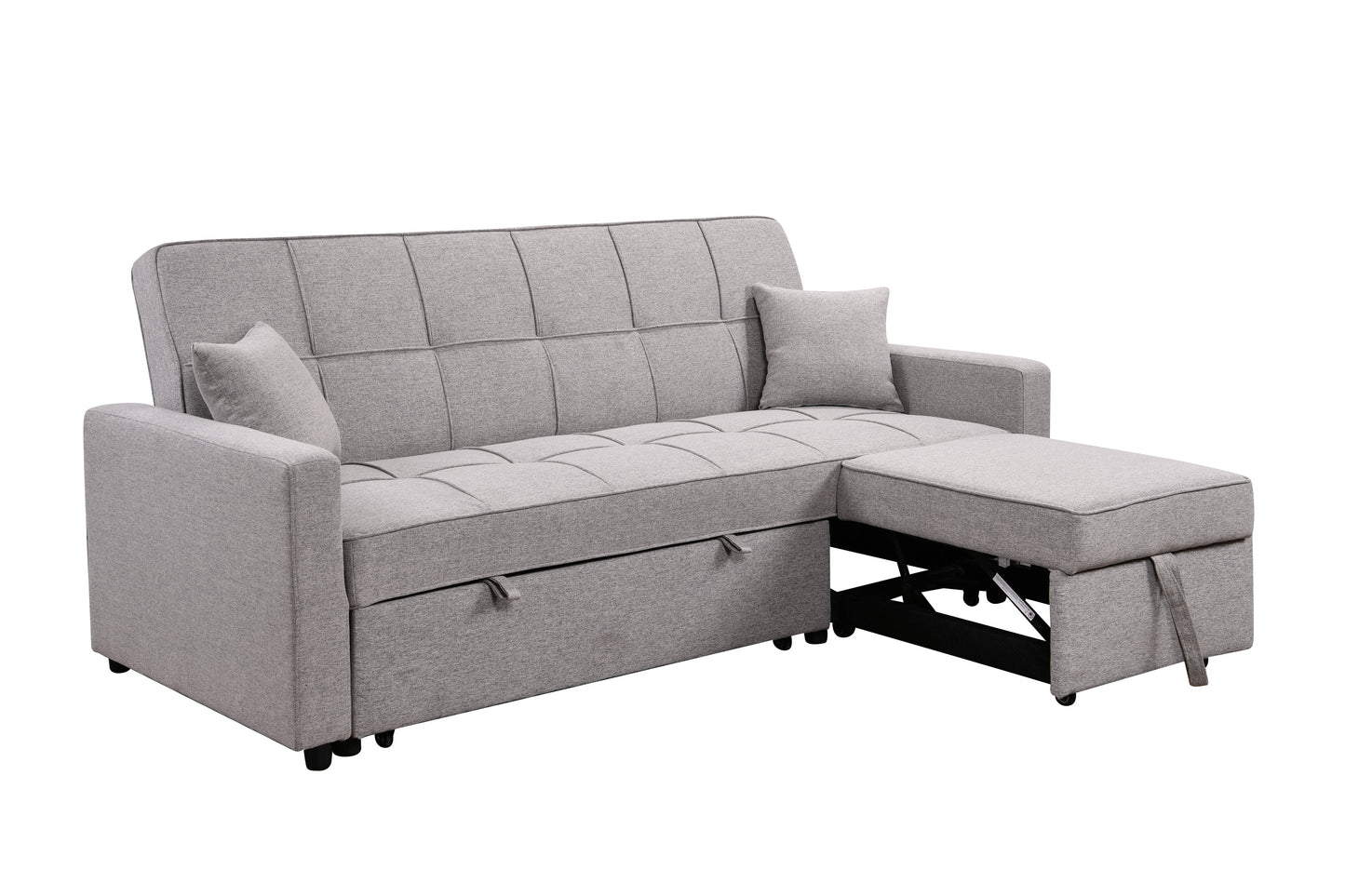 NEW 83' Light Gray 3 Seater Convertible Sofabed Oversized Upholstered Sofa Bed with Pull Out Couch Bed & Adjustable Backrest