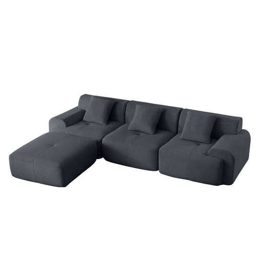 NEW Modern L-Shaped Modular Sectional Sofa with Corduroy Upholstery in Dark Gray, Oversized 3-Seater Couch with Deep Seat and Movable Ottoman – No Assembly Required