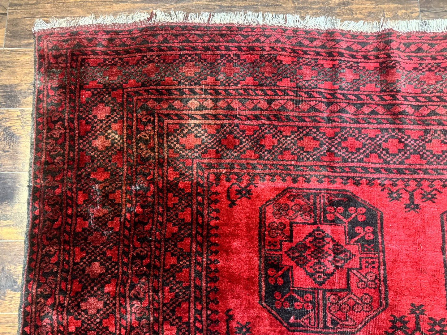 USED Afghan Turkoman Rug 9x10, Red Beshir Carpet, Tribal, Wool, Antique