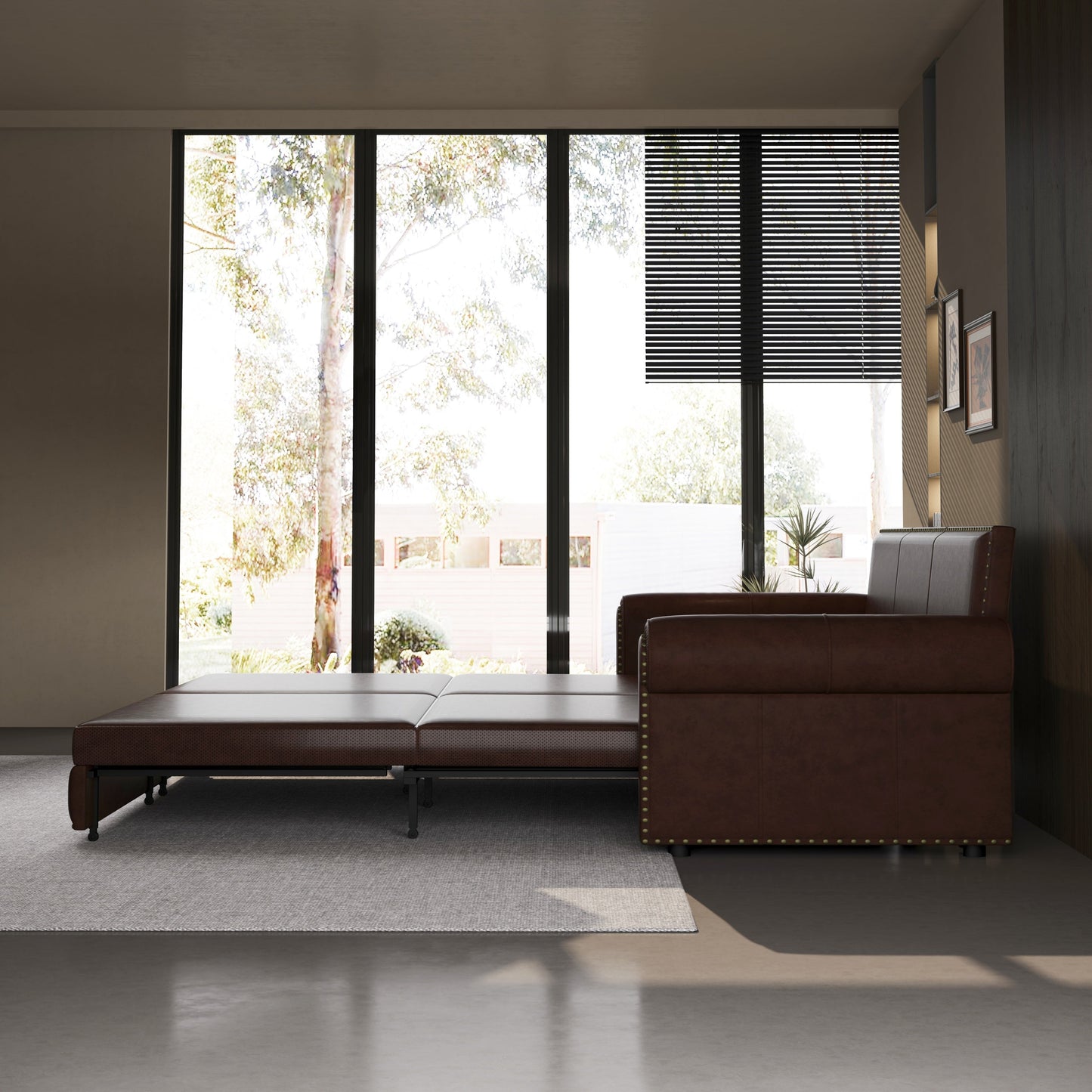 NEW 93.7 ' Pull Out Sofa Bed, 3-in-1 Faux Leather Convertible Sleeper Sofa with Nailhead Trim & Rolled Arm,Multi-Functional Sofa Bed for Living Room,Bedroom,Apartment,Office