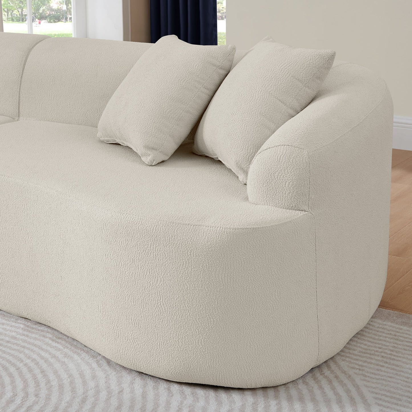 NEW Beige Minimalist Curved Modular Sectional Sofa in Lamb's Wool Fabric