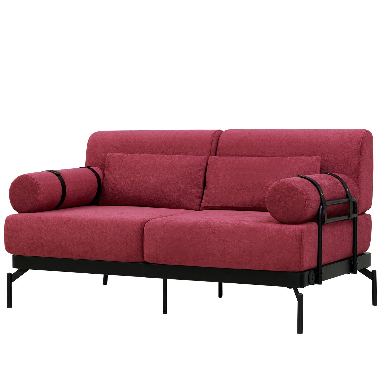 NEW Modern Red Chenille Loveseat 59' Sofa Couch 2-Seater with USB Ports Unique Cylindrical Armrests