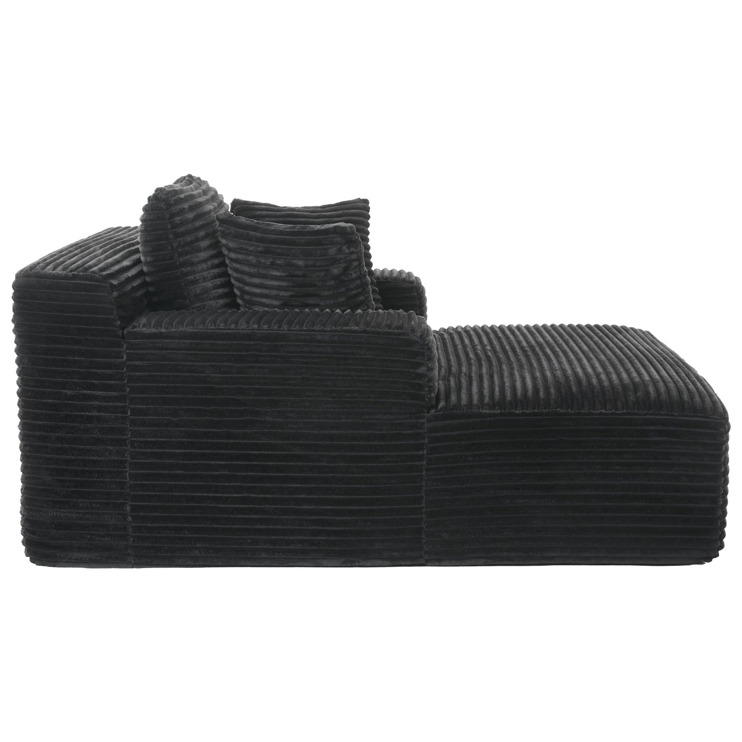 NEW Modern Black Corduroy Chaise Lounge Sofa Bed with Removable Pillows, 48.8' Upholstered Sleeper Sofa