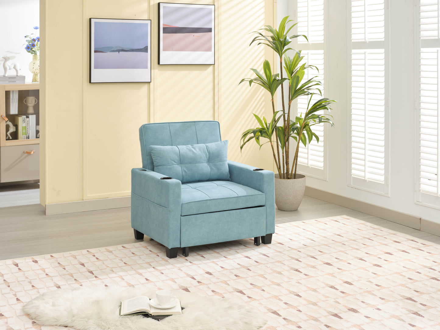 NEW Green Scratch Cloth Futon Chair Bed Convertible 3-in-1 Pull Out Sleeper Bed with USB Port