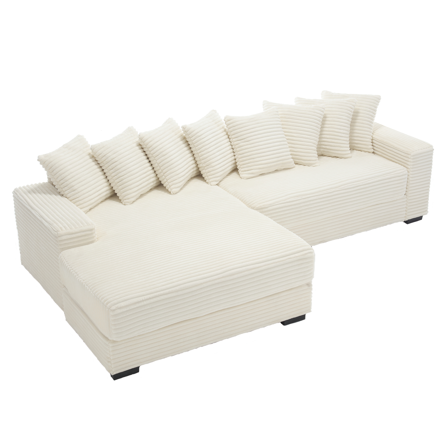 NEW Oversized Two-Piece  Couches,  L Shaped Sofa, Corduroy, Left Chaise Daybed,with Armrests,Eight Throw Pillows,Corner Sofa,Easy To Assemble, Beige