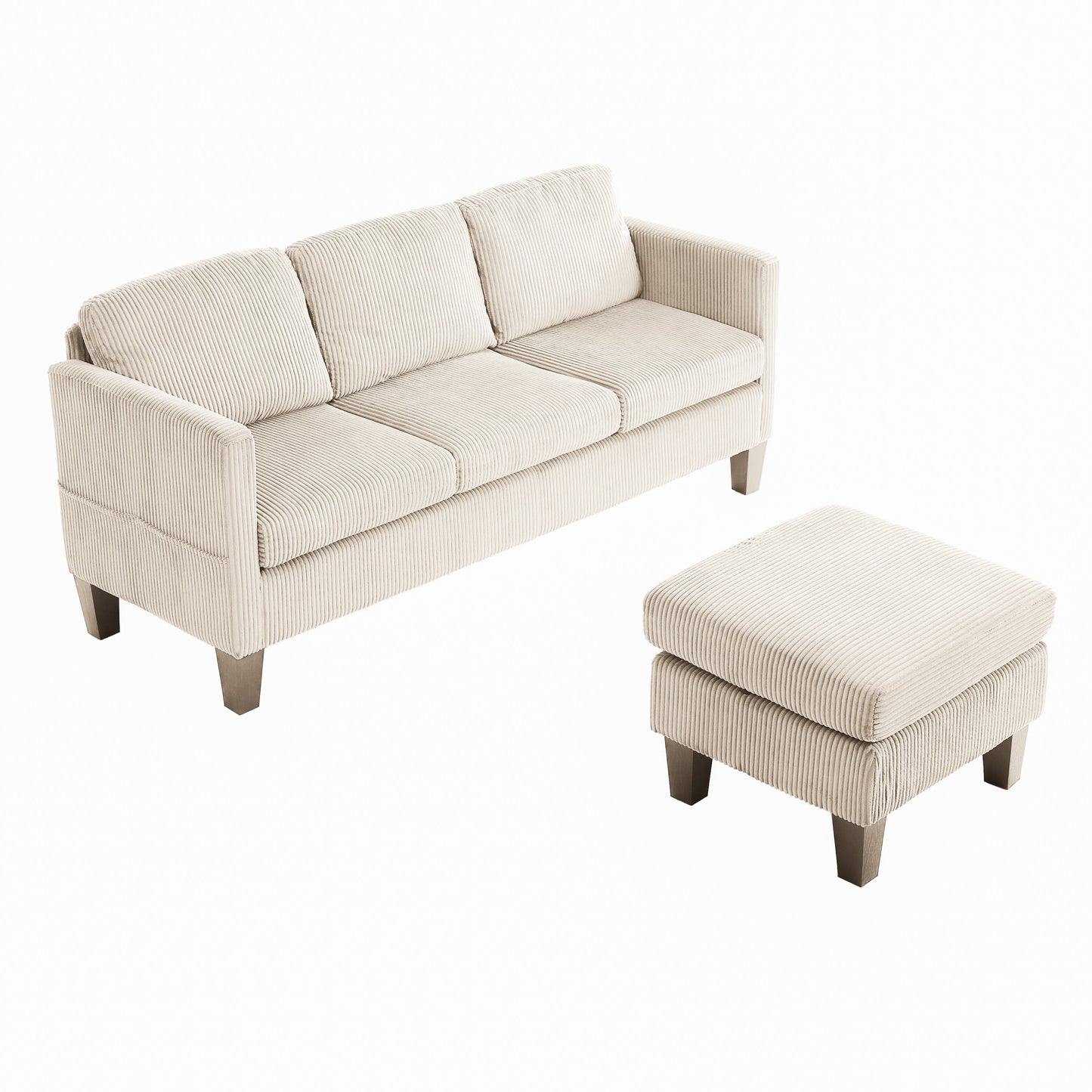 NEW Off White Modern Luxury L-Shaped Sofa with Padded Corduroy