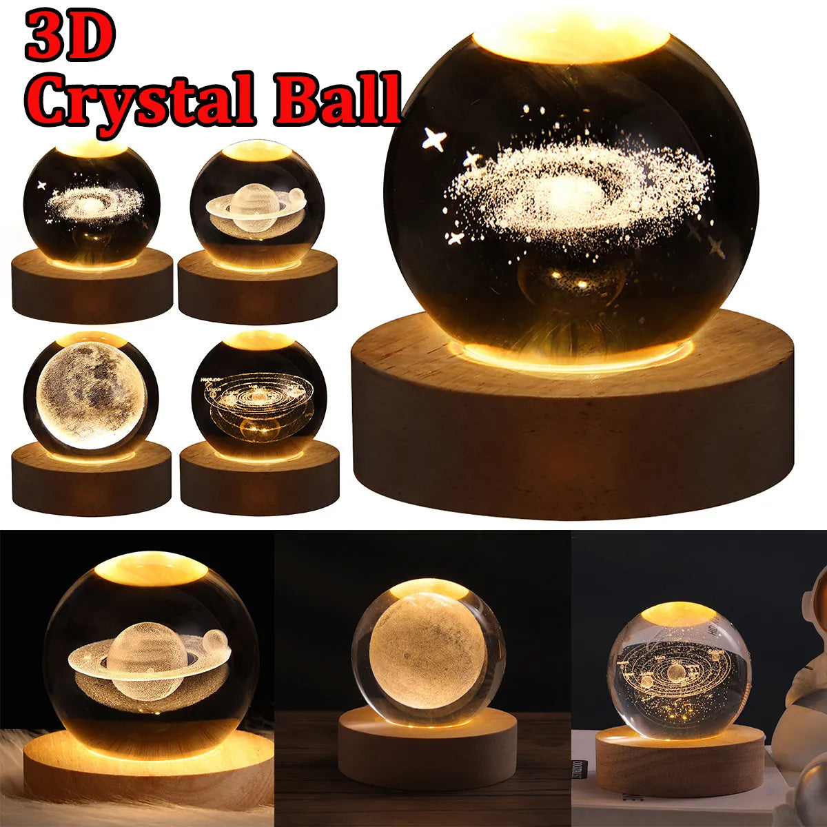 NEW LED Night Light Galaxy Crystal Ball Table Lamp 3D Planet Moon Lamp Bedroom Home Decor For Kids Party Children Birthday Gifts