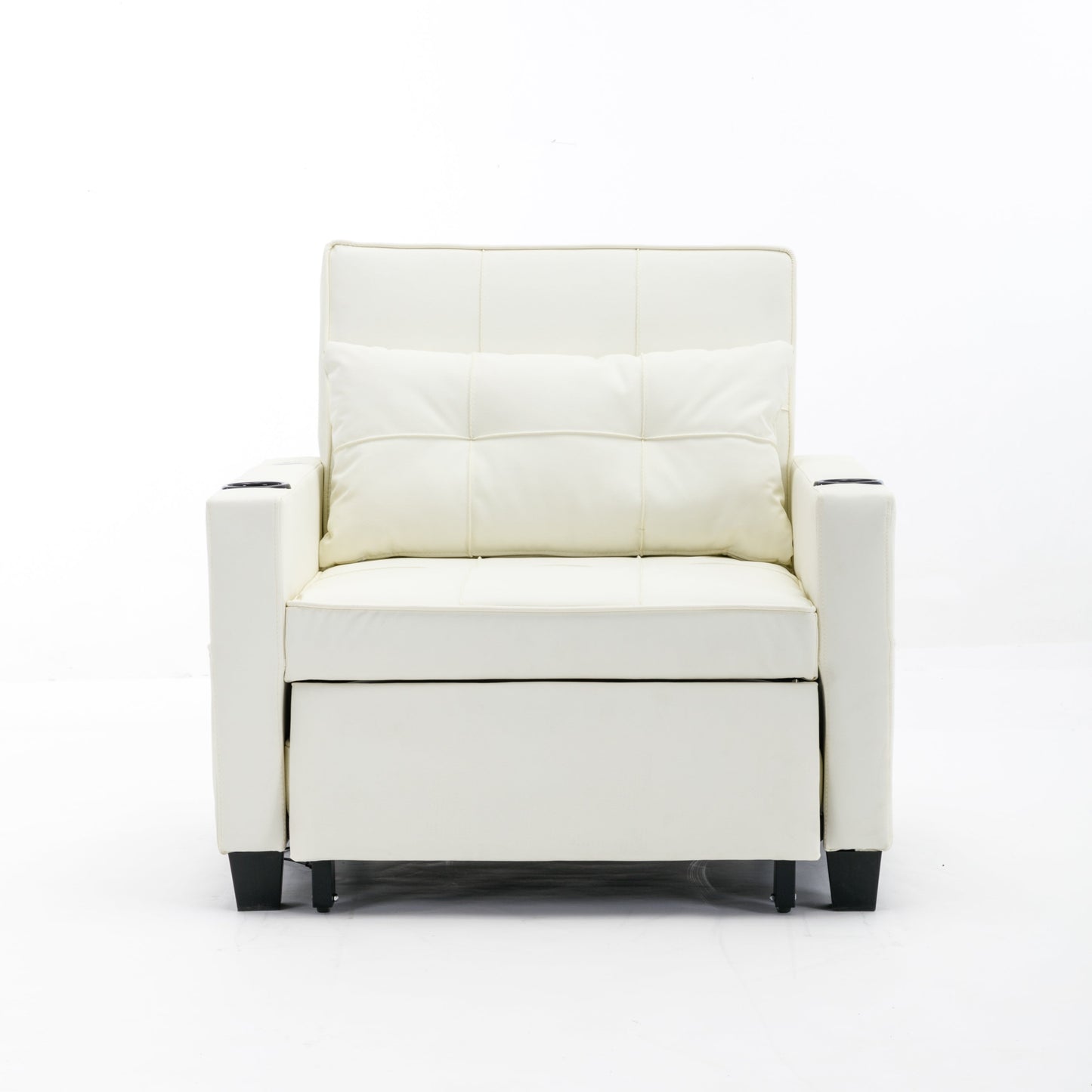 NEW Futon Chair Bed Convertible Chair 3-in-1 Pull Out Sleeper Chair Beds with USB Ports,Wear-resistant and Anti-scratch,  Armchair Bed Sleeper for Living Room (White Leather)