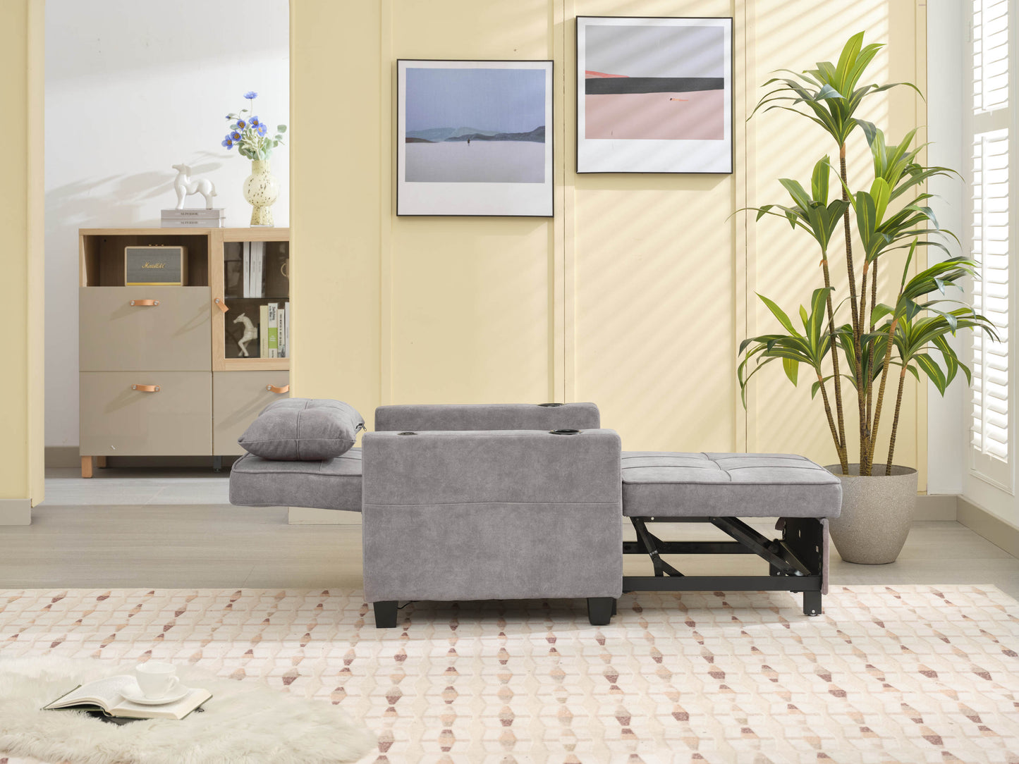 NEW Futon Chair Bed Convertible Chair 3-in-1 Pull Out Sleeper Chair Beds with USB Ports,Wear-resistant and Anti-scratch,  Armchair Bed Sleeper for Living Room (Light Grey Scratch Cloth)