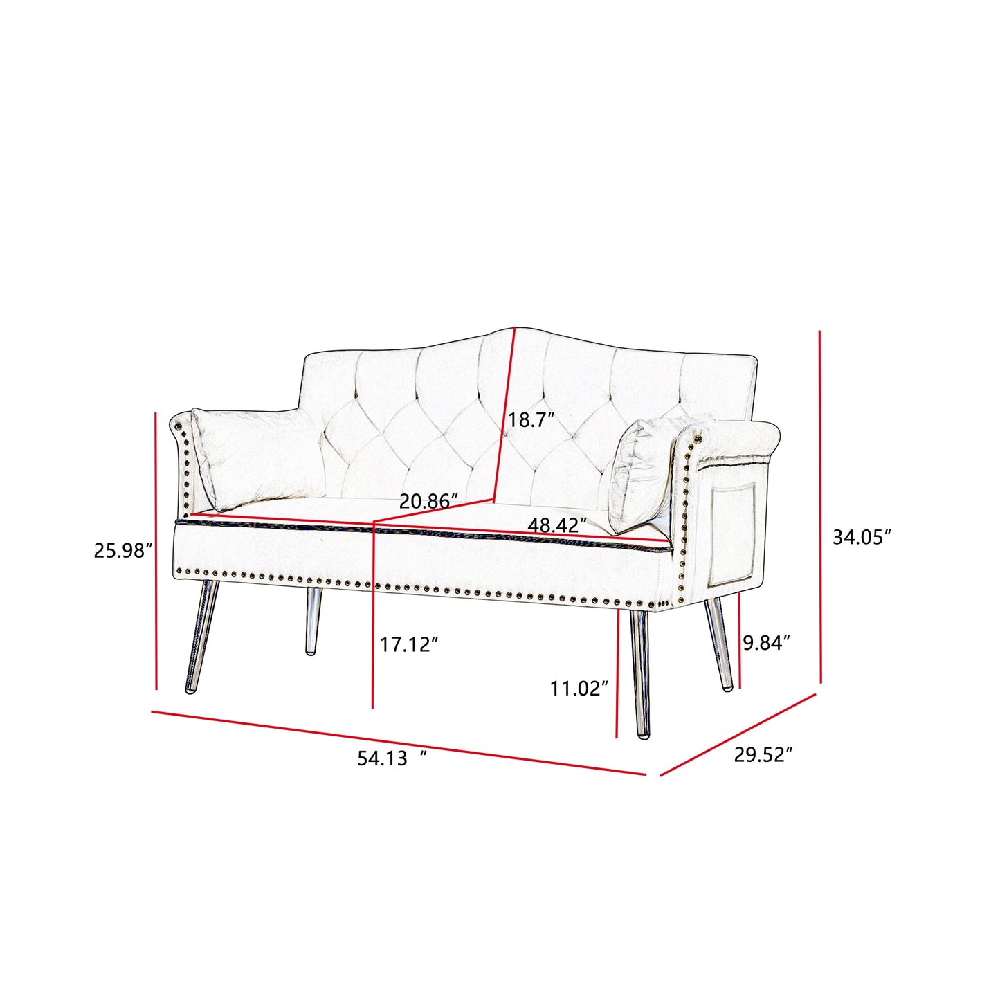 NEW Cream White Velvet Loveseat Sofa