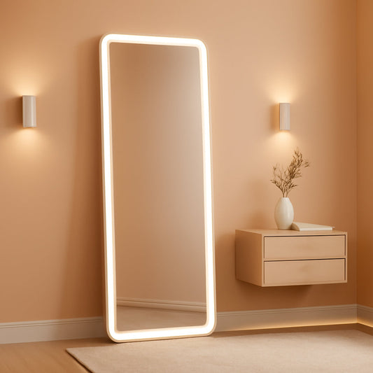 NEW 26x68 Inch Full Length Mirror With Lights LED Dimmable 3 Color Floor Standing Or Wall Hanging