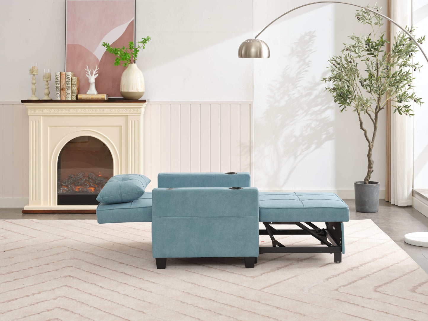 NEW Green Scratch Cloth Futon Chair Bed Convertible 3-in-1 Pull Out Sleeper Bed with USB Port