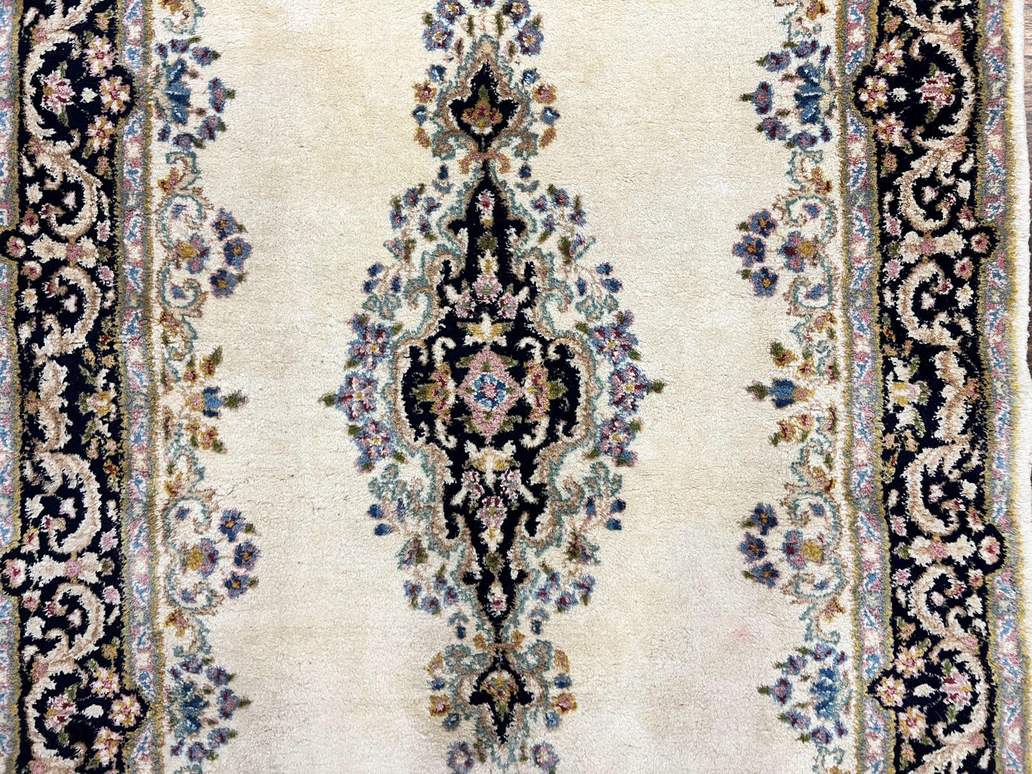 USED Persian Kirman Rug 4x7, Wool Hand Knotted Antique Carpet, Beige, Semi Open Field Medallion Rug, Traditional Handmade Oriental Rug