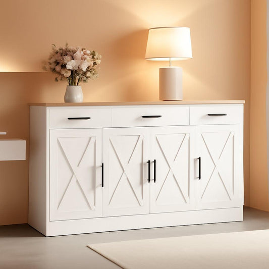 NEW 53 Inch White Buffet Cabinet With Drawers For Dining Room