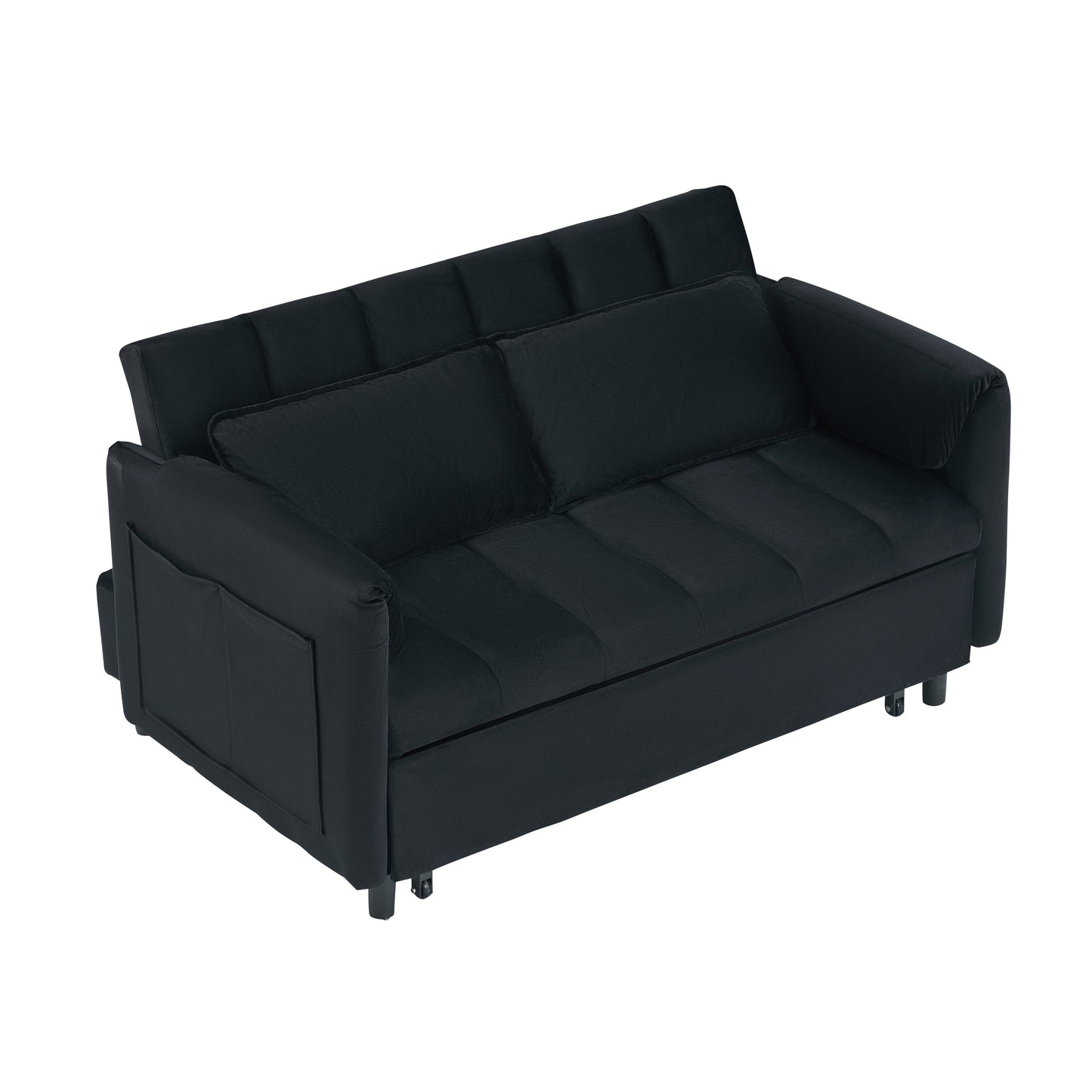 NEW 52' Black modern velvet pull-out bed, small love seat