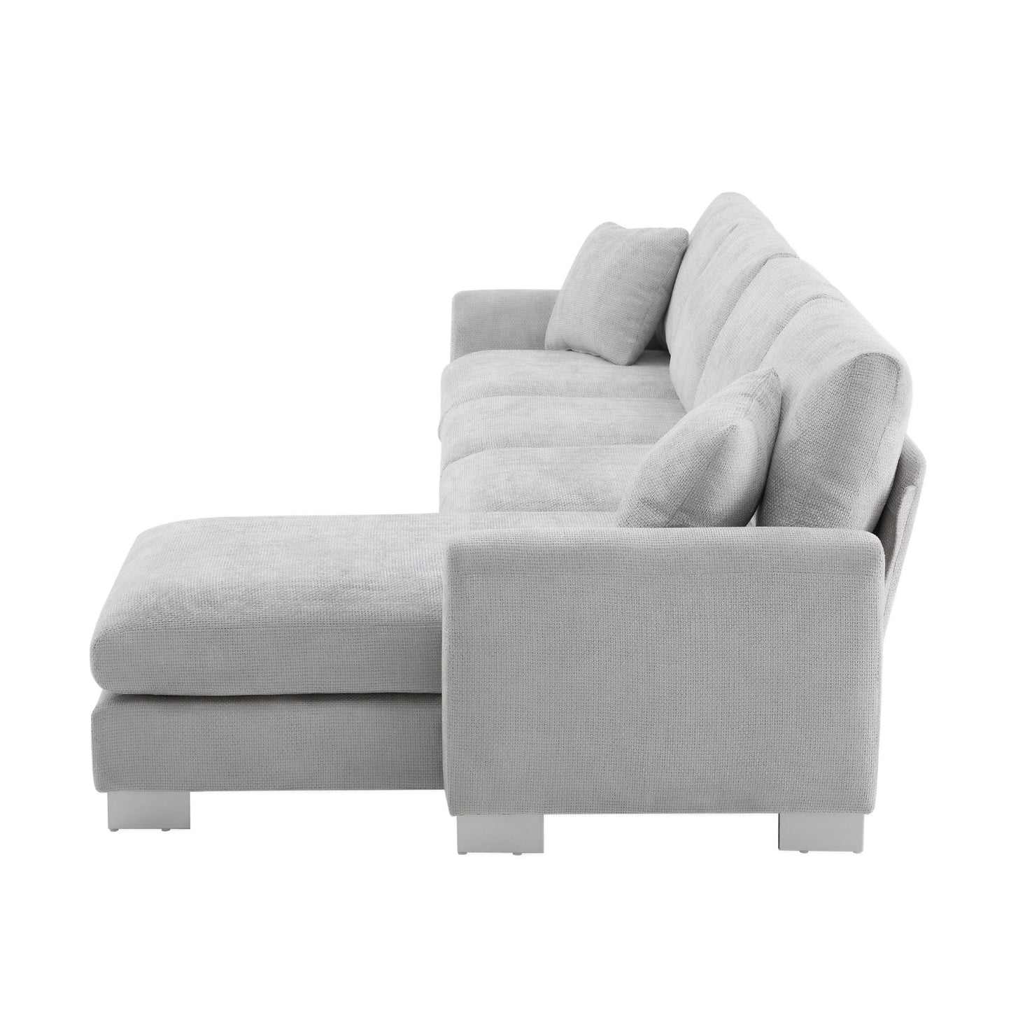 NEW Chenille Fabric Light Gray Modern Oversized L-Shaped Sectional Sofa with Chaise and Pillows