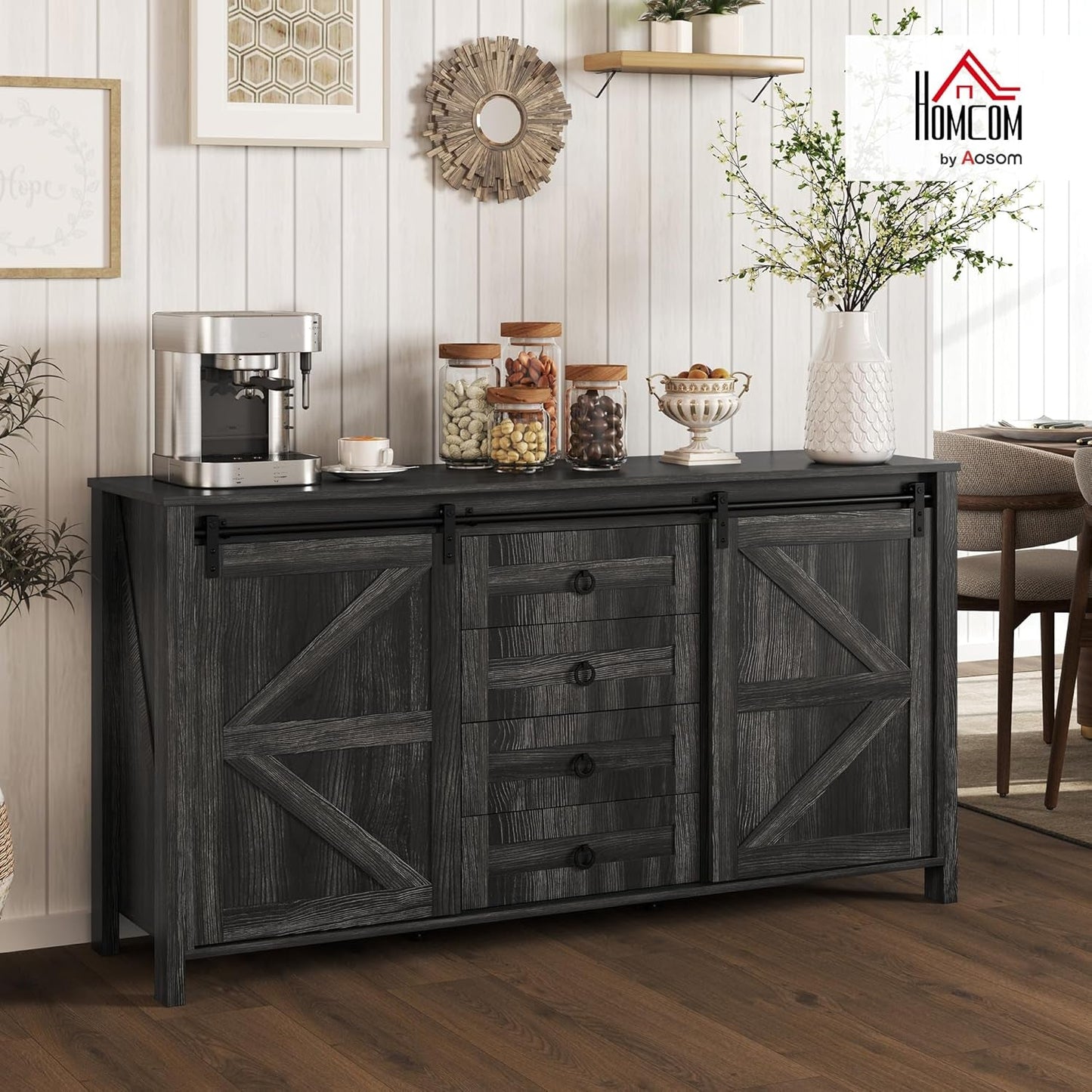 NEW 60 Inch Farmhouse Sideboard Buffet Cabinet Sliding Doors