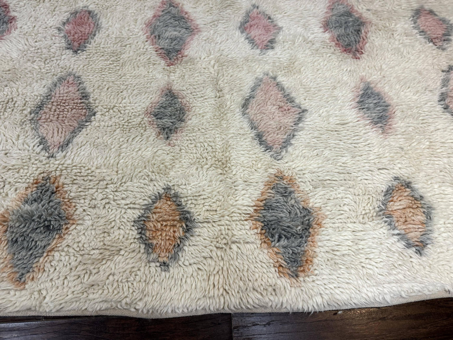 USED Large Modern Contemporary Indian Shag Rug 11x14, Ivory, Handmade Wool Carpet