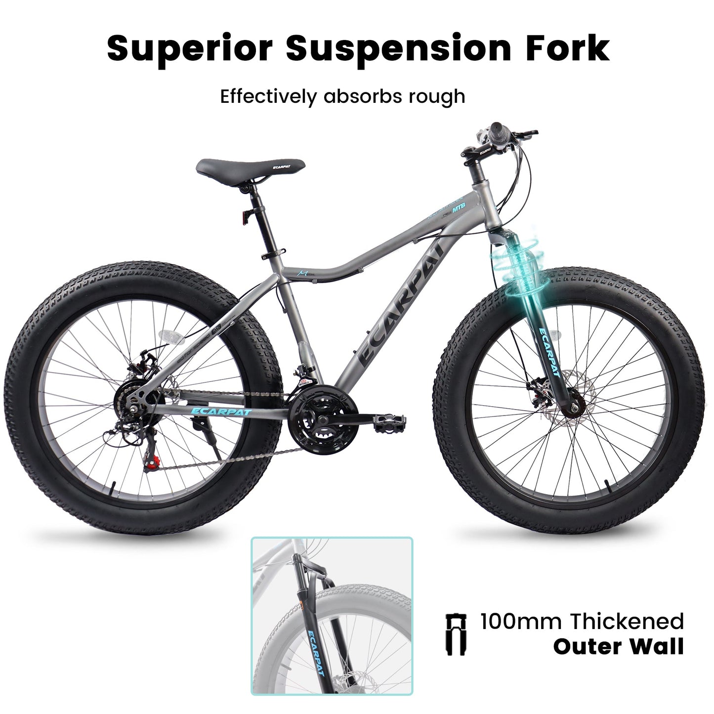 NEW A2605D 26-Inch Mountain Bike with Front Suspension Shock Absorption, Disc Brakes, 21-Speed Gear System, 85% Pre-assembled, Ideal for Mountain, Sand, and Snow Cycling