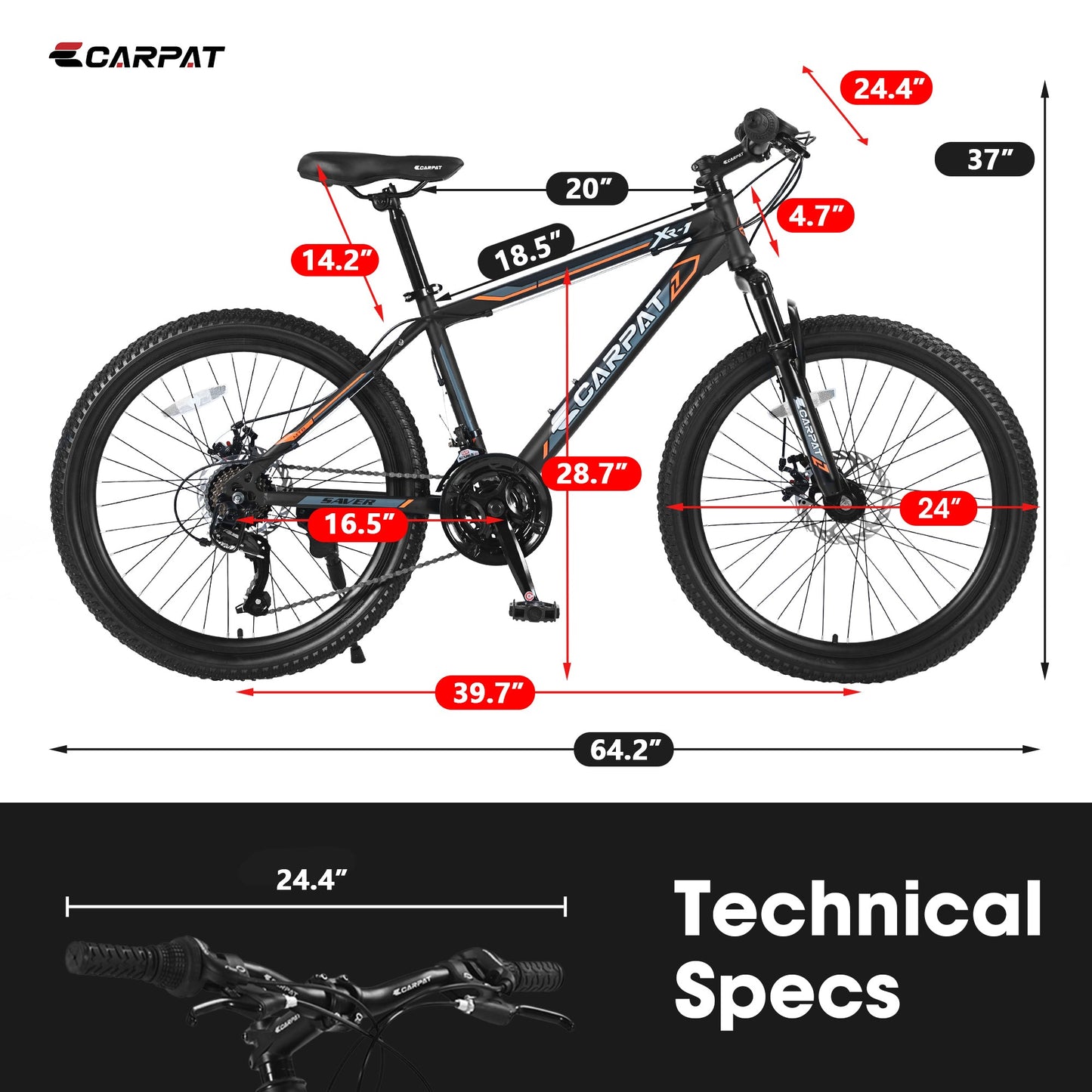 NEW S24102   24 Inch Mountain Bike Boys Girls, Steel  Frame, Shimano 21 Speed Mountain Bicycle with Daul Disc Brakes and Front Suspension MTB