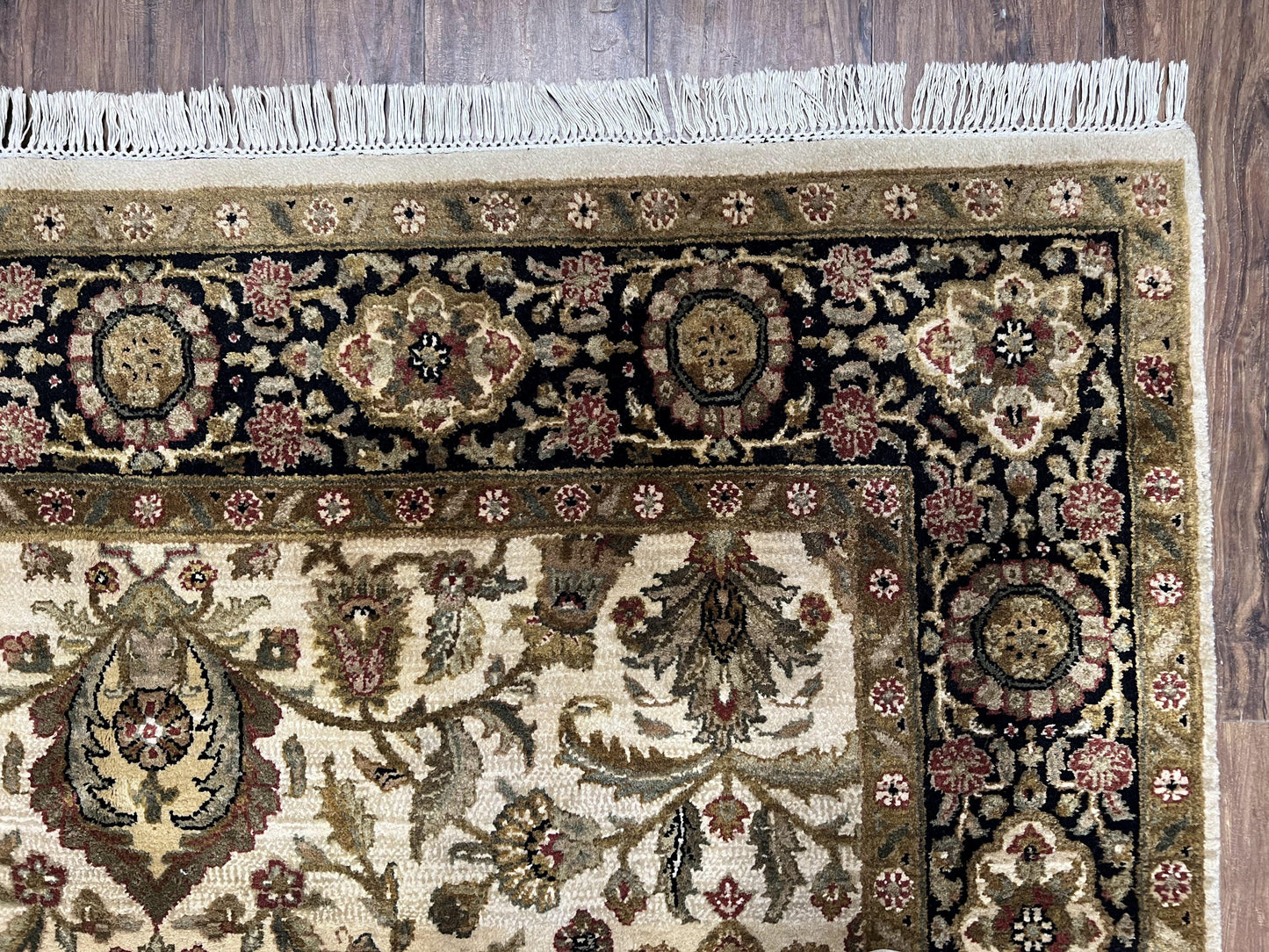 USED Indo Mahal Rug 6x9, Indian Floral Carpet 6 x 9, Beige and Black, Allover Design, Living Room Rug, Bedroom Rug, Traditional Rug, Vintage Rug