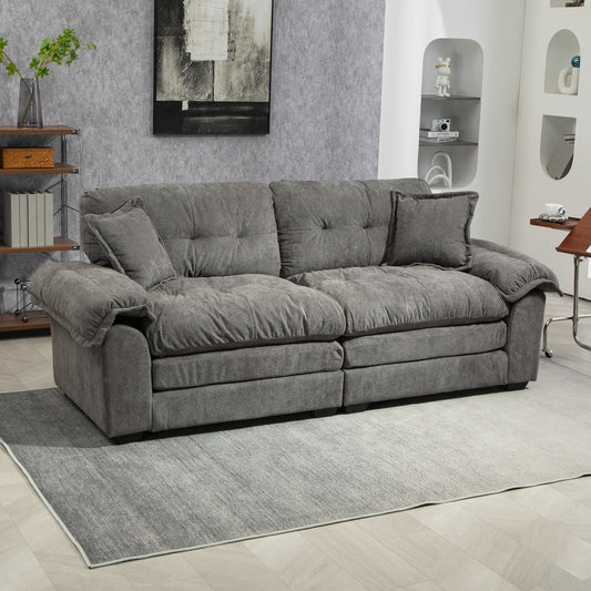 NEW 84' Grey Chenille Small Loveseat Deep Seat Sofa Couch with 2 Throw Pillows & Memory Foam