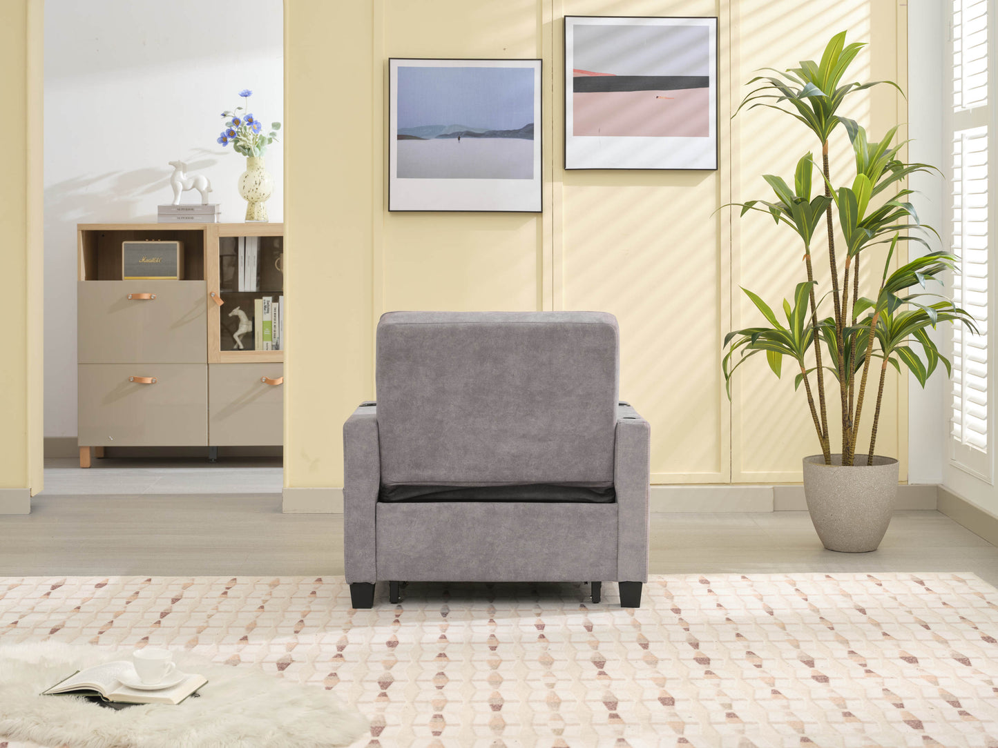 NEW Futon Chair Bed Convertible Chair 3-in-1 Pull Out Sleeper Chair Beds with USB Ports,Wear-resistant and Anti-scratch,  Armchair Bed Sleeper for Living Room (Light Grey Scratch Cloth)