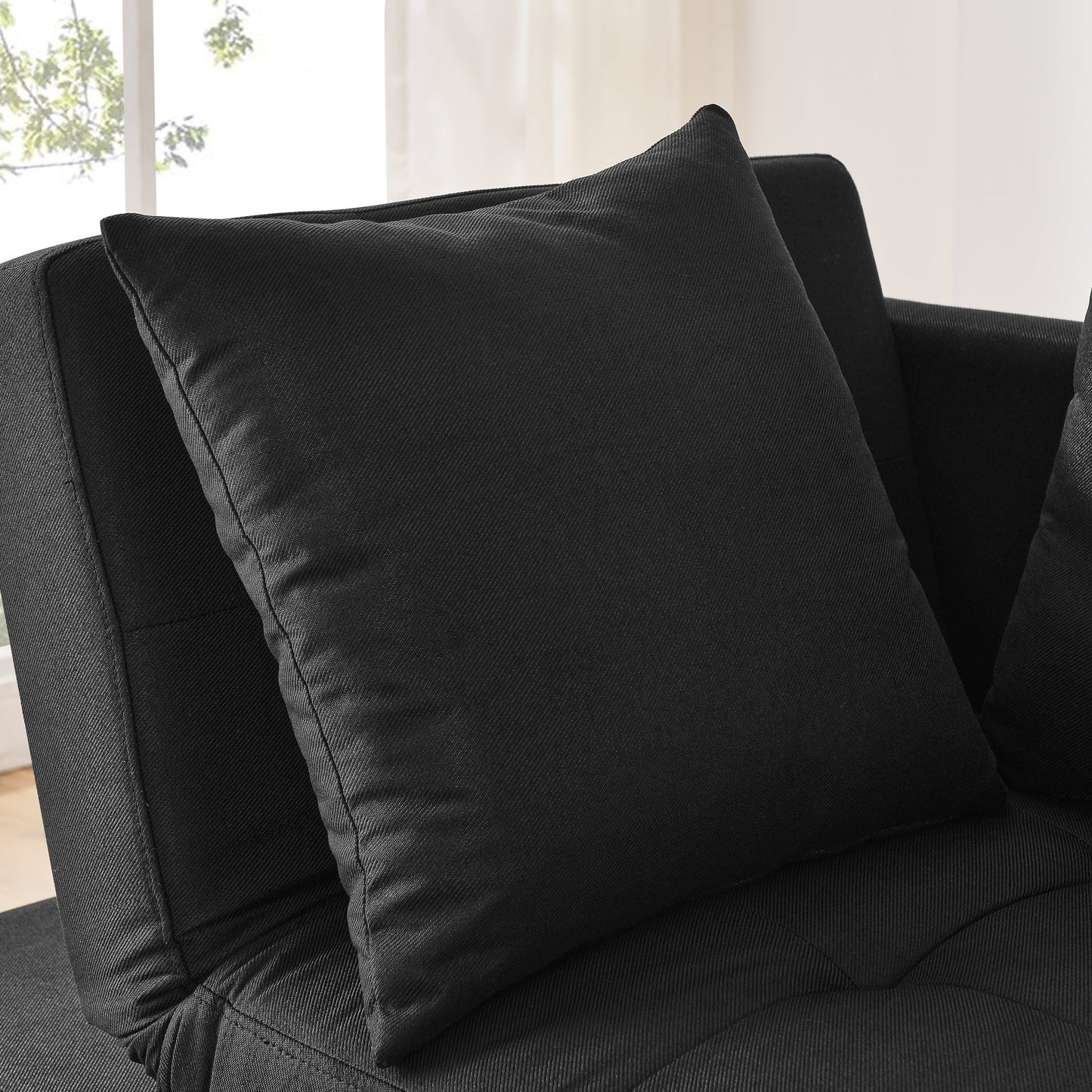 NEW Convertible Sleeper Sofa Chair Adjustable Backrest Recliner with Pullout Sofa Bed with Wheels, Modern Linen Fabric for Living Room for Tight Spaces, Black