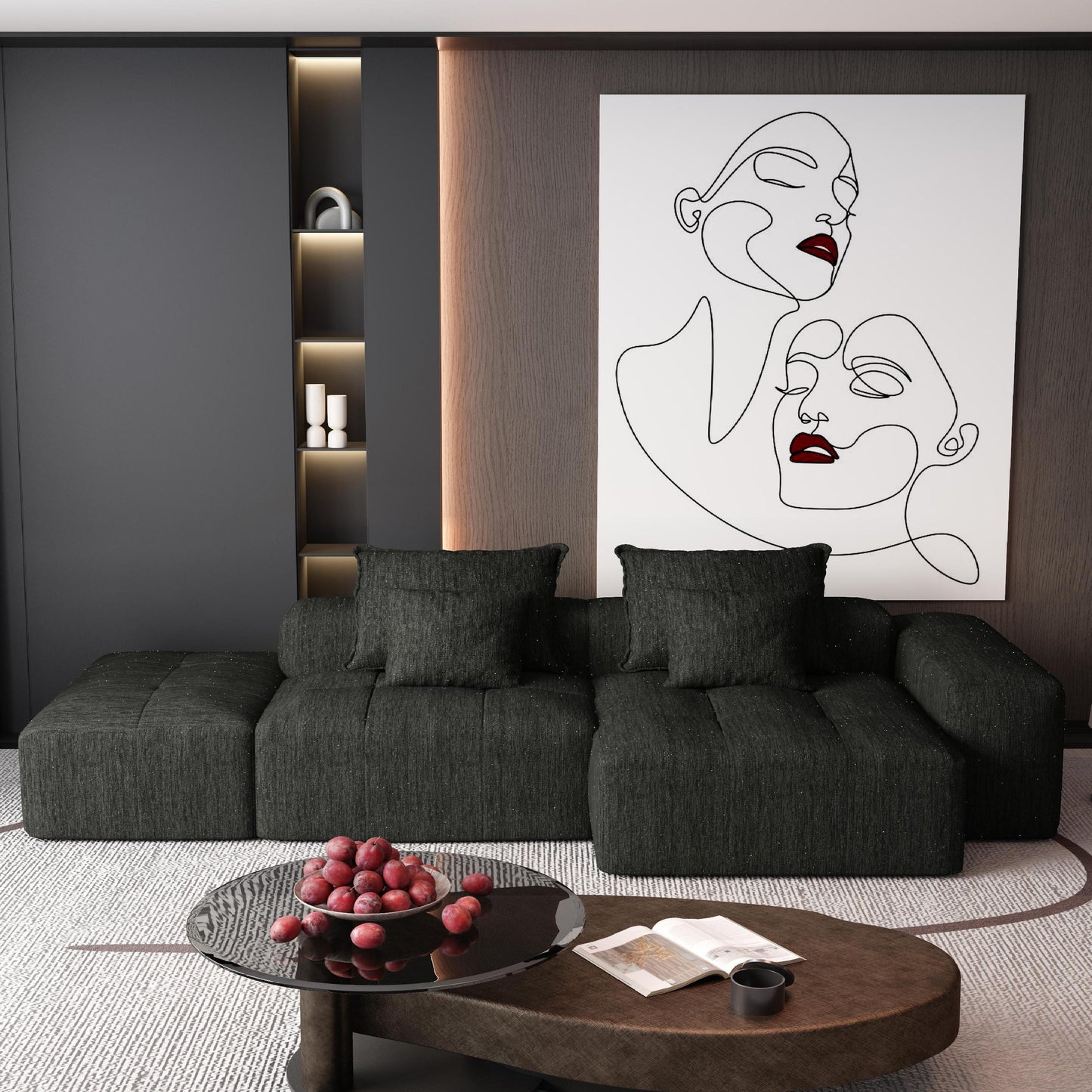 NEW Modern Oversized Modular Sectional Sofa with Ottoman, Seat, Chaise lounge and Armrest, Sparkling Chenille Fabric Soft Cushion Sofa with 4 Pillows,4 PCS DIY Combination Tufted Sofa,No Assembly Required