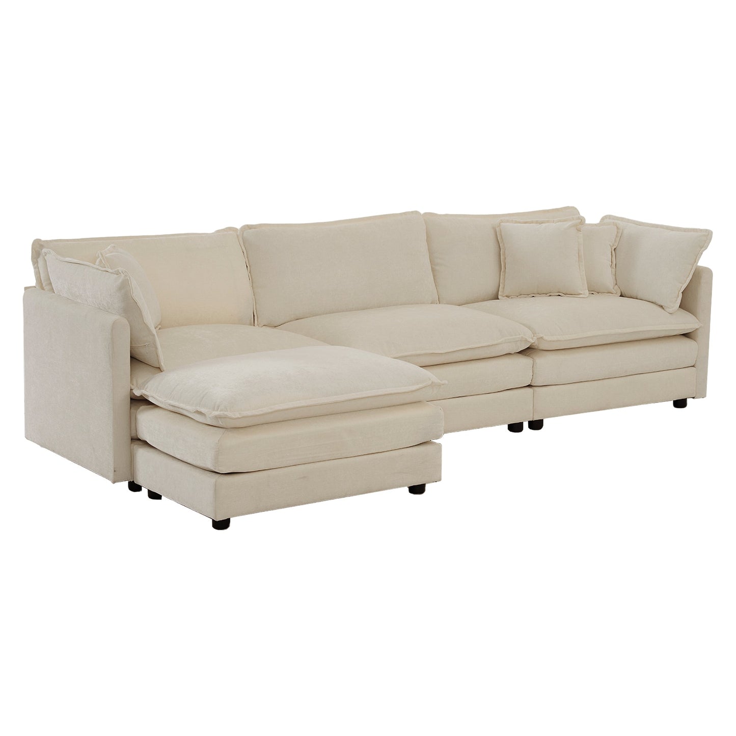 NEW Beige Chenille Free Combination Comfy Upholstered Modular Oversized L Shaped Sectional Sofa With Reversible Ottoman