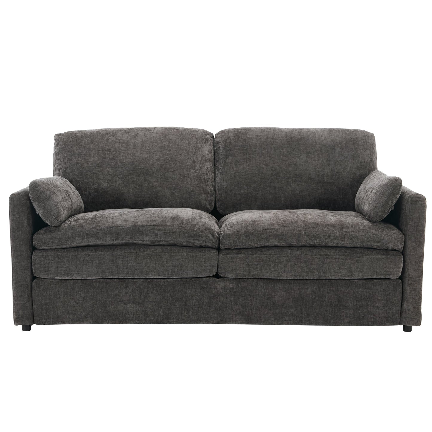 NEW Gray Premium Chenille Fabric Upholstered Rolled Arm Loveseat with Lumbar Pillow