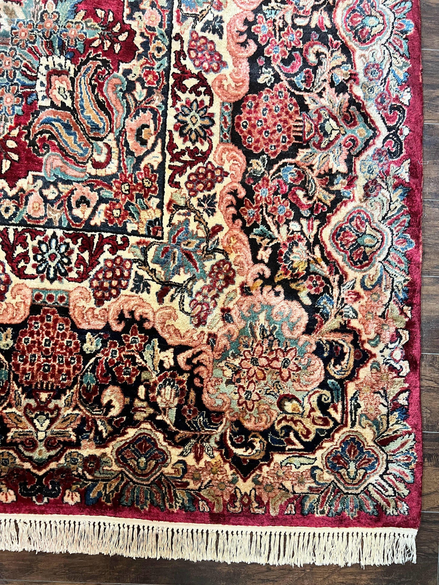 USED Persian Sarouk Rug 12x17, Wool Hand Knotted Antique Carpet, Dark Red, Traditional Floral Oriental Rug, 12 x 17 Extra Large Handmade Rug