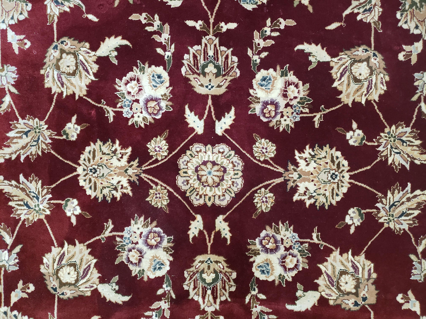 USED Vintage Traditional Oriental Area Rug, Hand-Knotted, Wool & Silk Accents, Maroon Red and Beige, 6x9 Carpet, 5' 9" x 9'