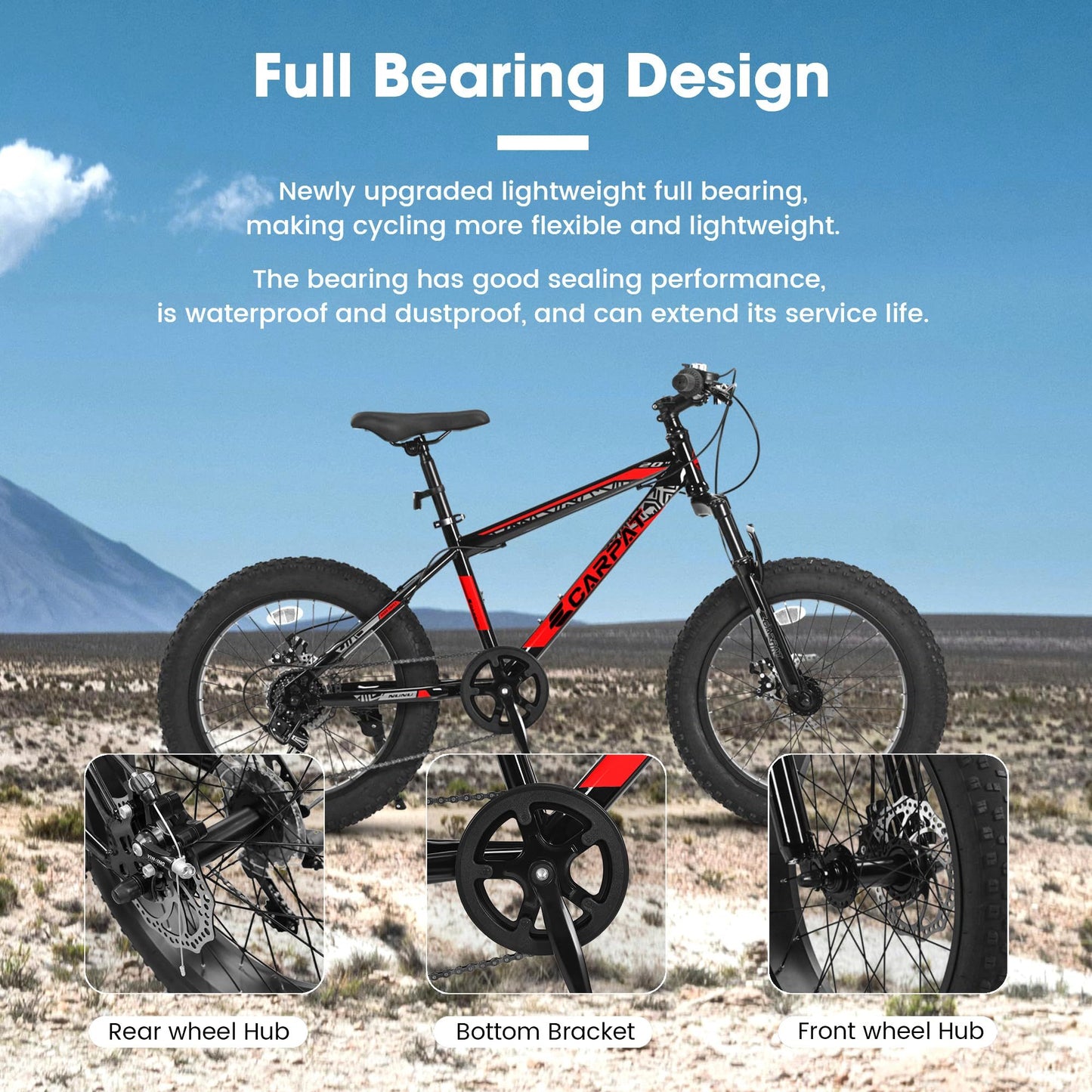NEW S20109 20 Inch Mountain Bike for Kids and Teenagers, High Carbon Steel Frame, Disc Brakes, Durable Wide Tires, Front Suspension, 7-Speed, Ideal for Snow and Off-Road Riding