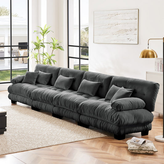 NEW 4-Seater Sectional Sofa Modular Deep Seat Sofa Couch , Chenille Sofa Comfy Upholstered Sofa for Living Room, Apartment, Studio, Office,Chenille Gray