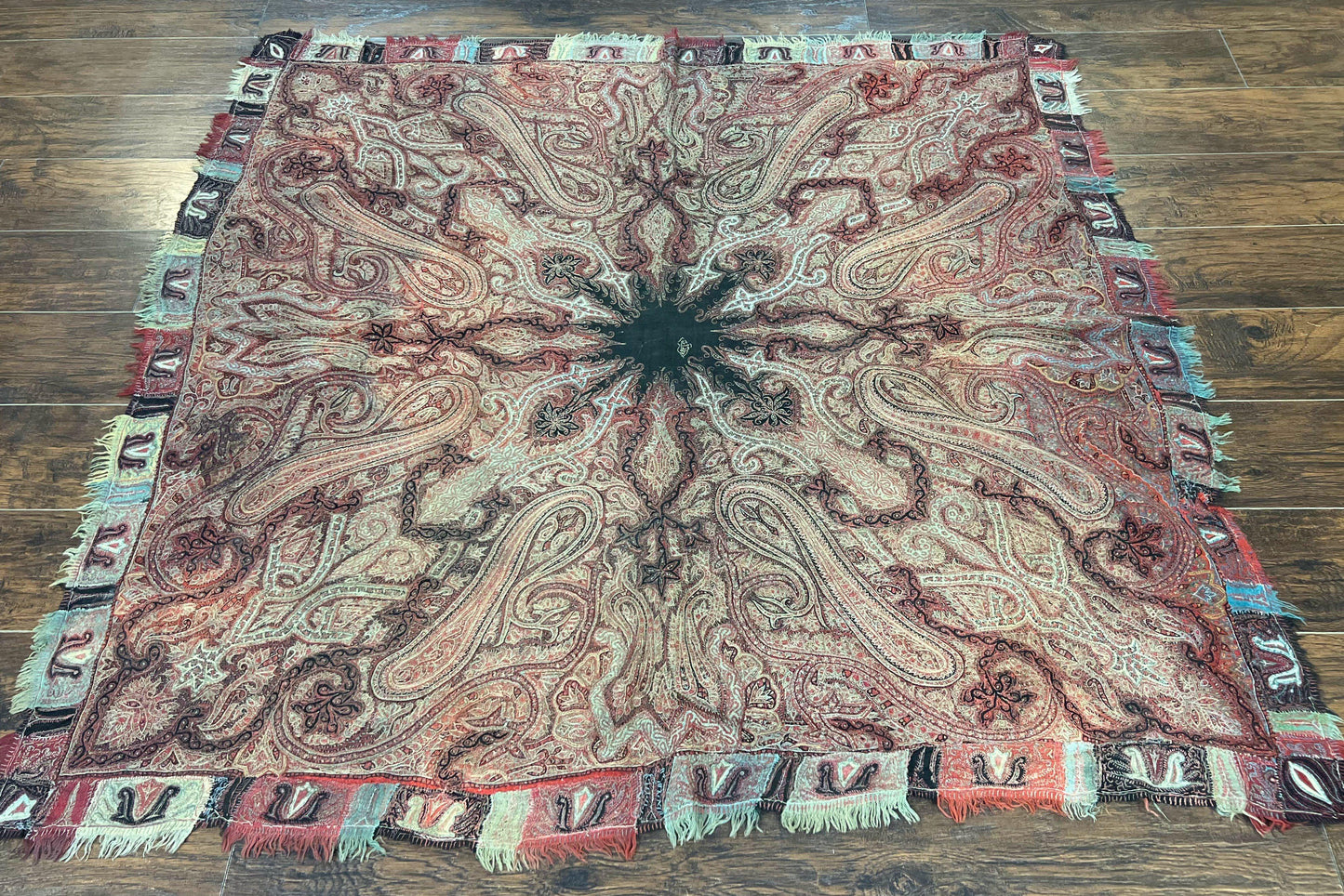 USED Antique Indian Kashmiri Shawl, Needlework, Signed By Masterweaver, Handmade, Rare