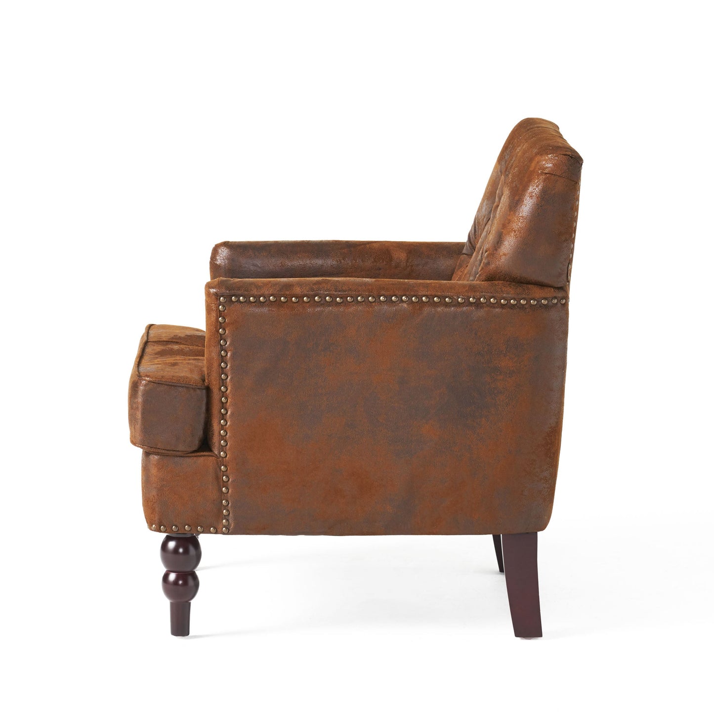 NEW Brown Vitality Club Chair with Button-tufted Diamond Stitching and Turned Legs