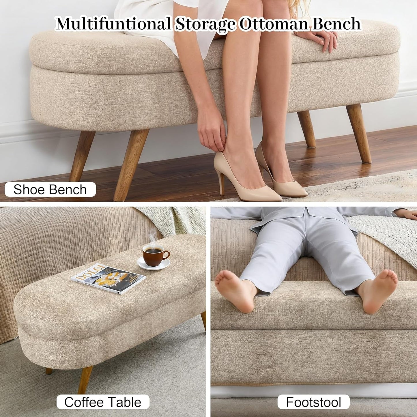 NEW 43-Inch Upholstered Storage Ottoman Bench With Hinge