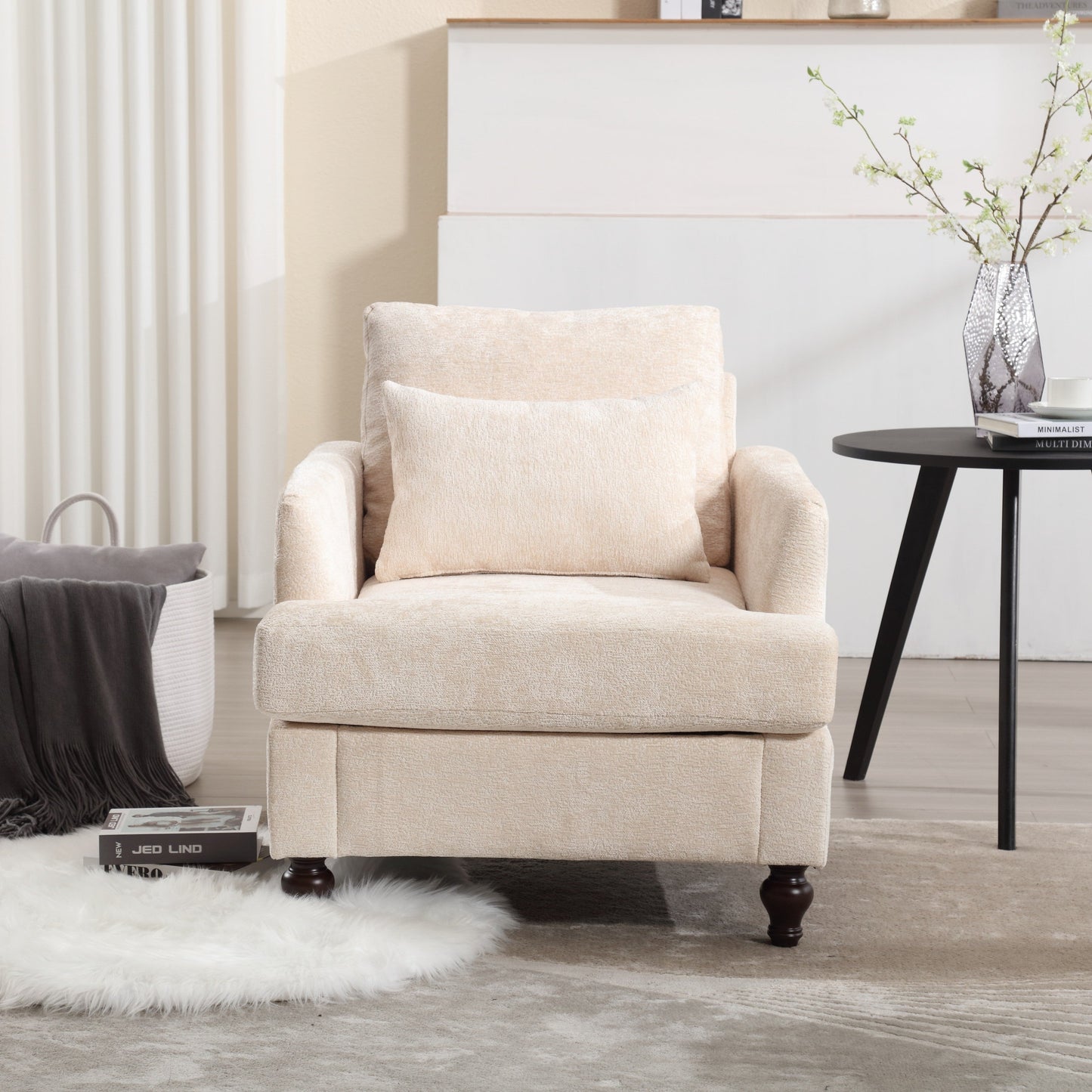 NEW Modern Accent Lounge Chair with Tufted Club Design, Beige Chenille Upholstery, Solid Wood Frame for Living Room and Bedroom