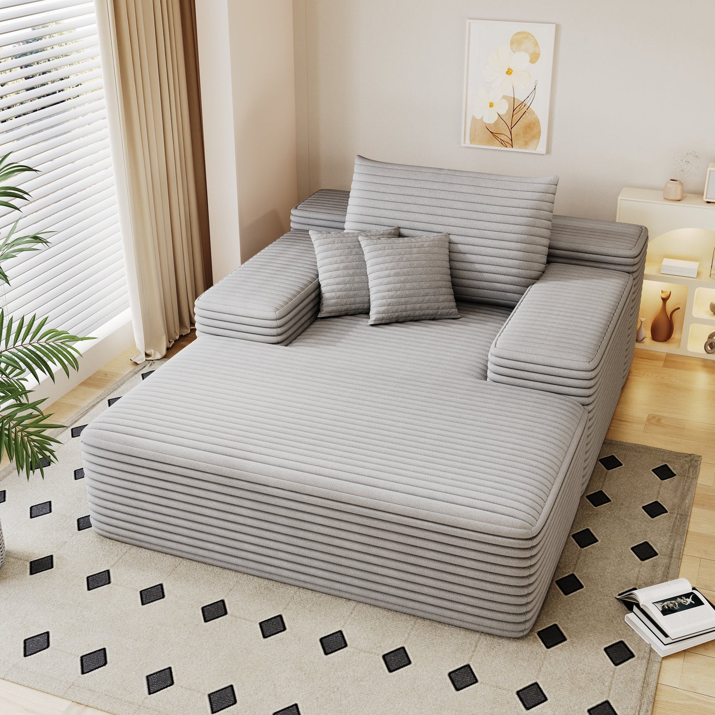 NEW 68'*51' Chaise Lounge Chair Indoor, Oversized Upholstered Sofa Bed, Sleeper Couch Reading Chairs Fluffy Plush Faux Fur Cloud Sofas Couches for Living Room,Grey