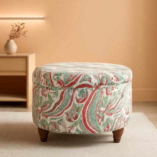 NEW Large Upholstered Round Storage Ottoman Living Room