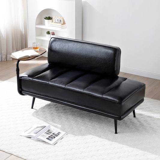 NEW 55' Modern Upholstered Black Faux Leather Bench