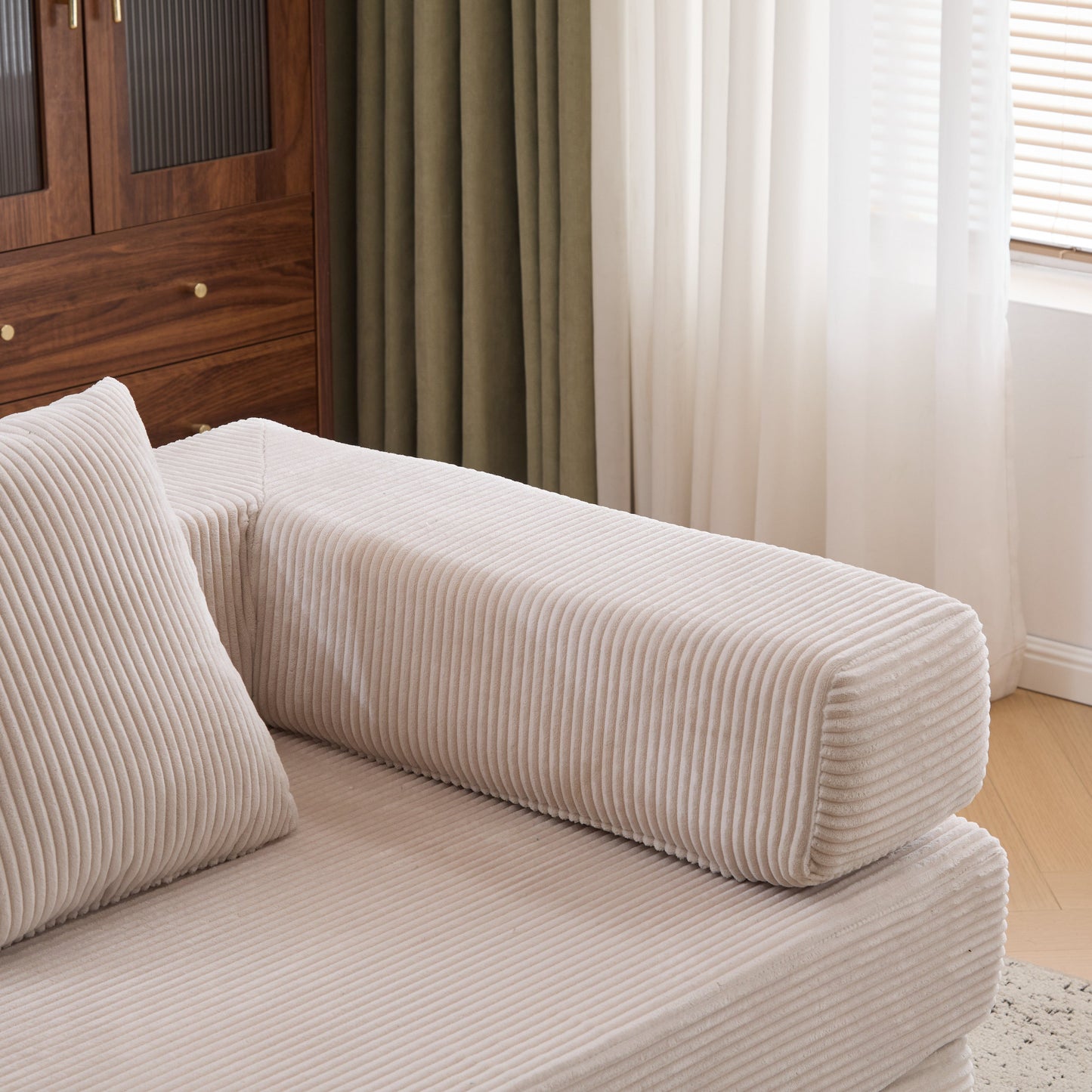 NEW Floor Compression Convertible Comfy Futon Lounge Sleeper Bed Floor Couch Sofa Bed with Pillow Back Support Armrest in Light Gray Corduroy Fabric