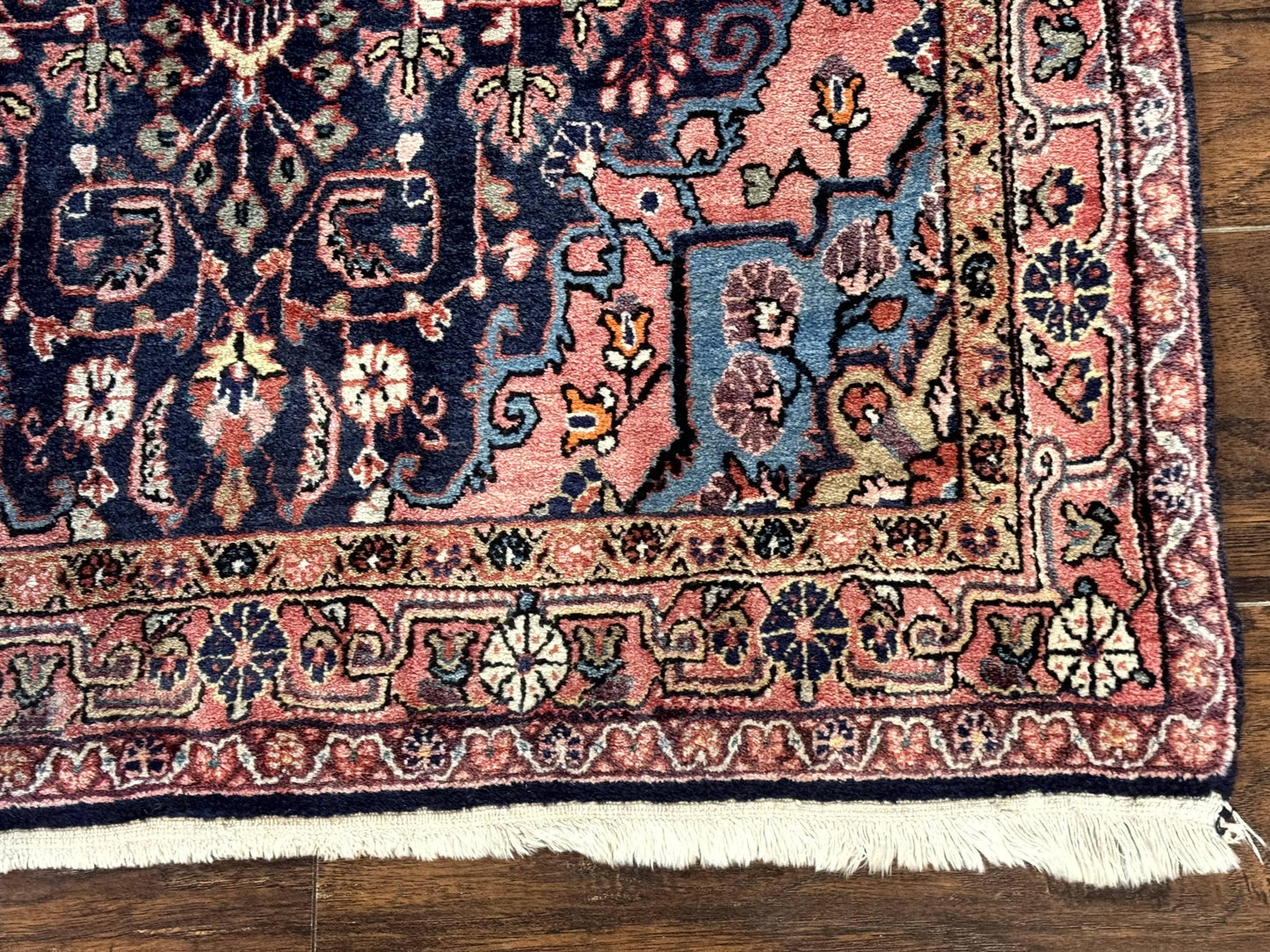 USED Persian Rug 3x5, Jozan Sarouk Rug, Navy Blue and Coral, Medallion Rug, Semi Antique