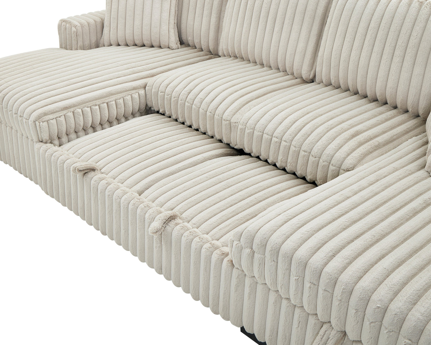 NEW 122 inch Rabbit Khaki Plush Corduroy Fabric Oversized U Shaped Sleeper Sofa 2 in 1 Pull Out Bed Sectional Sleeper Couch with Double Storage Chaise