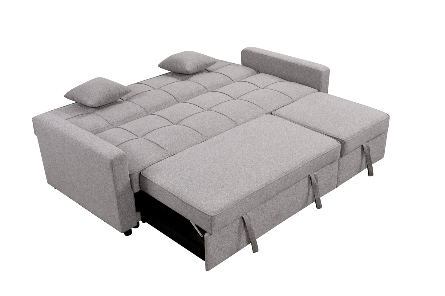 NEW 83' Light Gray 3 Seater Convertible Sofabed Oversized Upholstered Sofa Bed with Pull Out Couch Bed & Adjustable Backrest