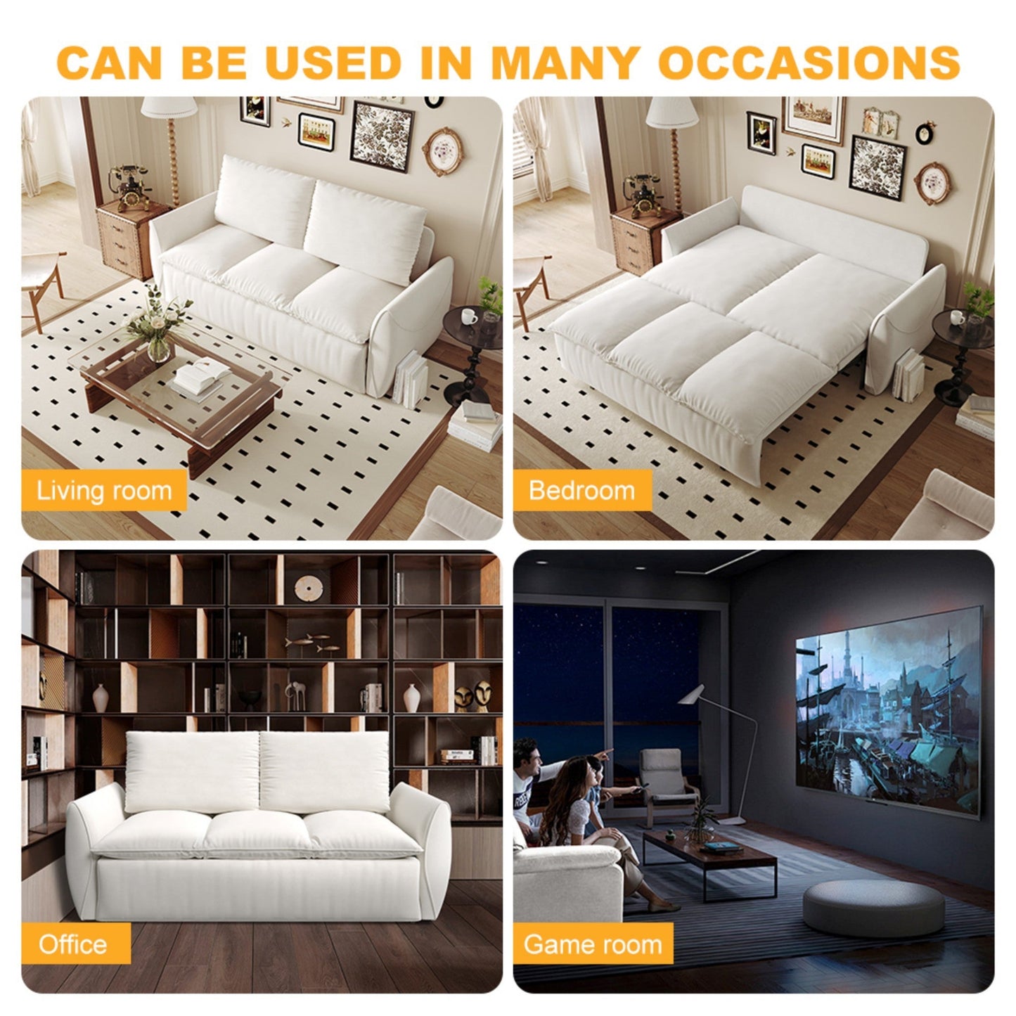 NEW 70.9' Beige Multi-Functional Velvet Loveseat Pull Out Sofa Bed 3-Seat Convertible Sleeper Couch with 2-in-1 Pillow and Blanket Set