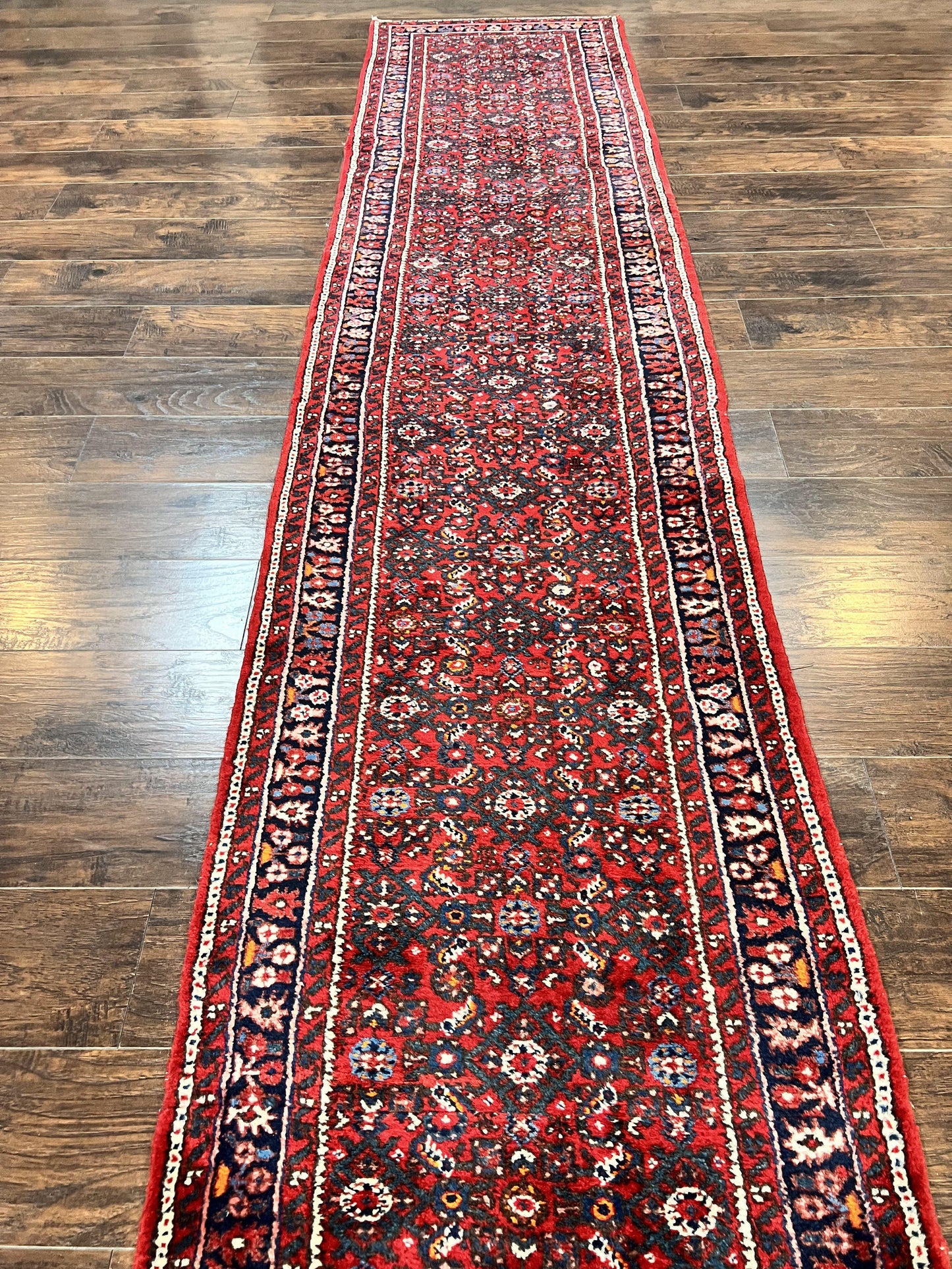 USED Long Persian Runner Rug 2.9 x 17, Red Handmade Wool Rug for Hallway, Antique Persian Carpet, 17ft Runner, Persian Hamadan Dargazine Rug